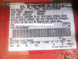 1992 FORD MUSTANG GT RED CONVERTIBLE 5.0L AT  F17001